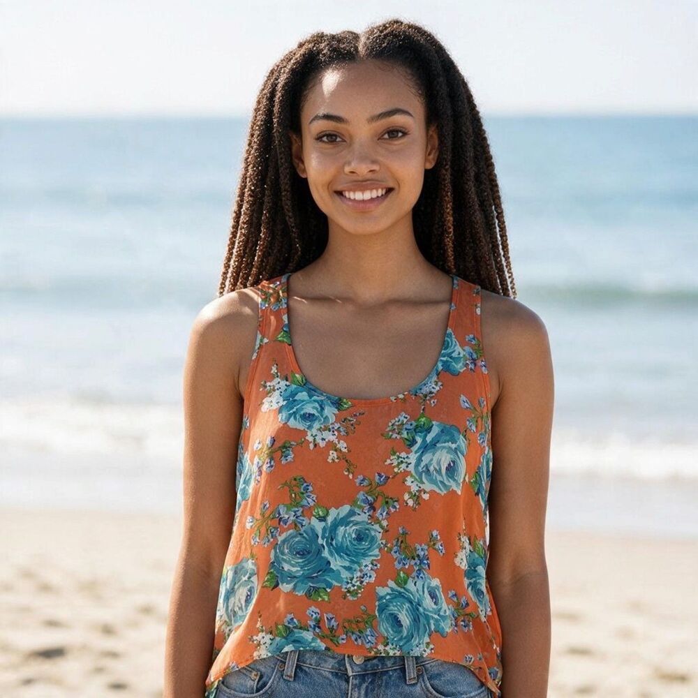 Show Me Your Mumu Tate Tank M Orange Blue Rose Chiffon Crop Top Festival